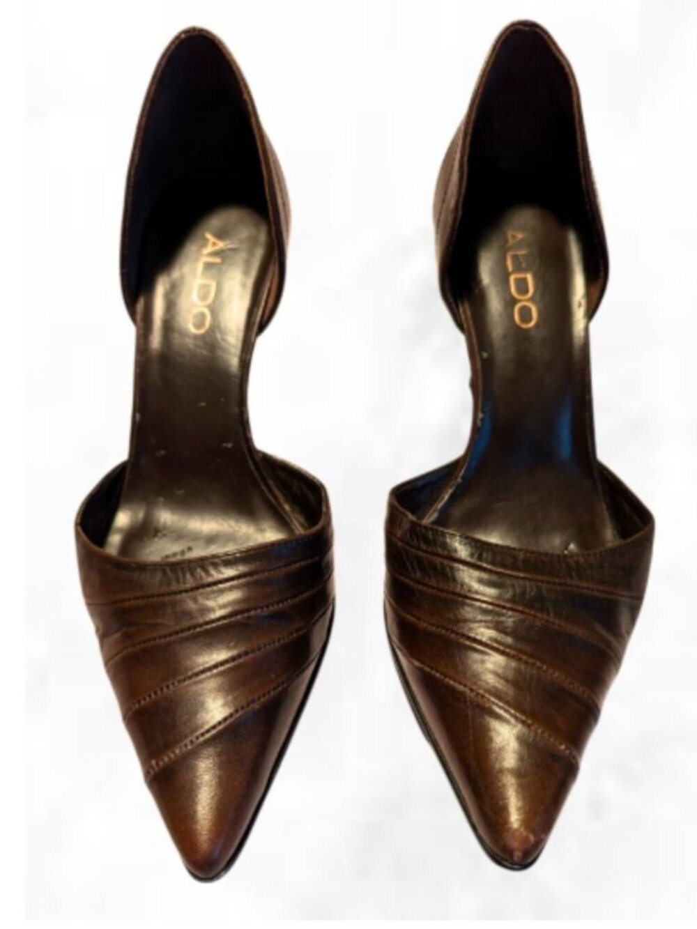 ALDO Women’s Bronze Brown Leather Pointed Toe D’Orsay Heels Pumps Size 37